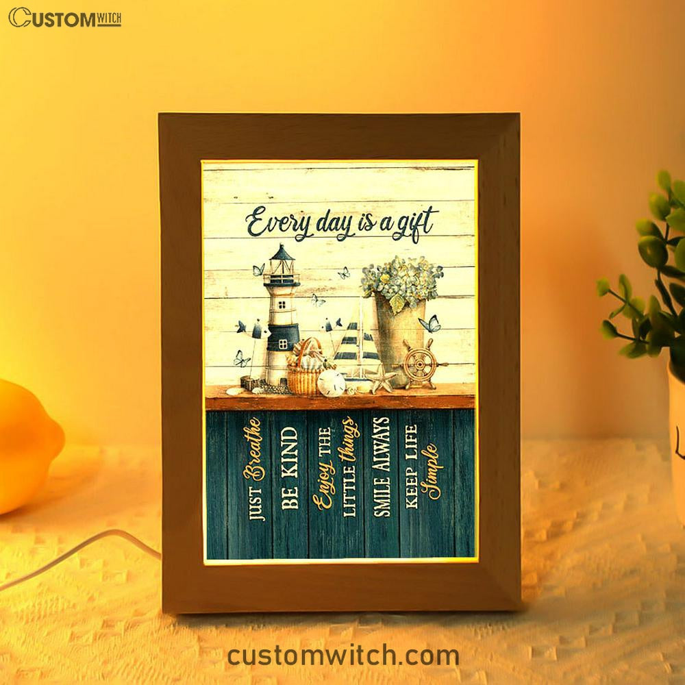 Every Day Is A Gift Lighthouse Butterfly Frame Lamp Art - Christian Night Light - Bible Verse Wooden Lamp
