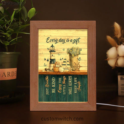 Every Day Is A Gift Lighthouse Butterfly Frame Lamp Art - Christian Night Light - Bible Verse Wooden Lamp
