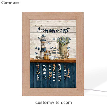 Every Day Is A Gift Lighthouse Butterfly Frame Lamp Art - Christian Night Light - Bible Verse Wooden Lamp