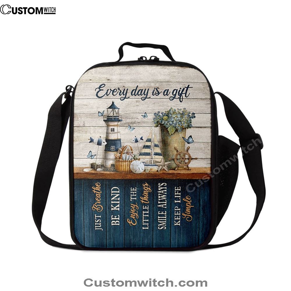 Every Day Is A Gift Lighthouse Butterfly Lunch Bag, Christian Lunch Bag, Religious Lunch Box For School, Picnic