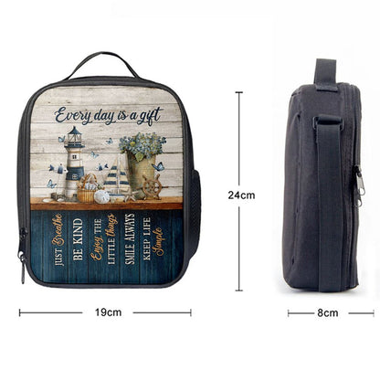 Every Day Is A Gift Lighthouse Butterfly Lunch Bag, Christian Lunch Bag, Religious Lunch Box For School, Picnic