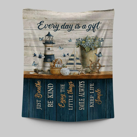 Every Day Is A Gift Lighthouse Butterfly Tapestry Wall Art - Christian Tapestries Prints - Bible Verse Tapestry Art
