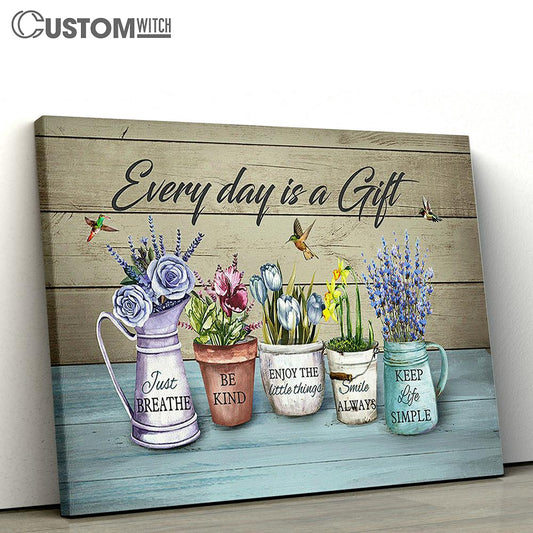 Every Day Is A Gift Purple Rose Flower Garden Large Canvas - Christian Wall Art - Bible Verse Canvas Art