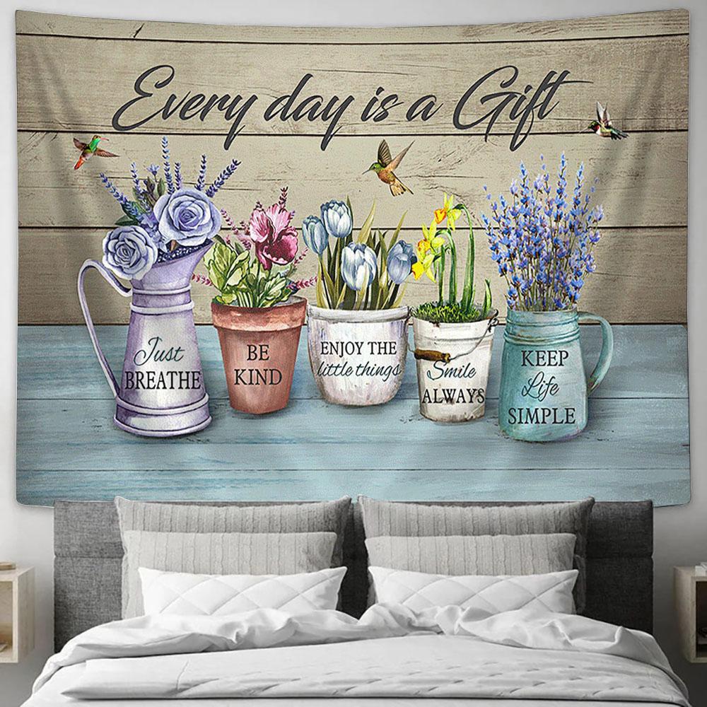 Every Day Is A Gift Purple Rose Flower Garden Large Tapestry - Christian Wall Art - Bible Verse Tapestry Art