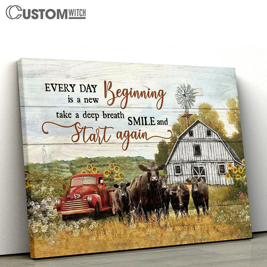 Every Day Is A New Beginning Aberdeen Angus Sunflower Car Canvas Wall Art - Bible Verse Canvas - Religious Prints