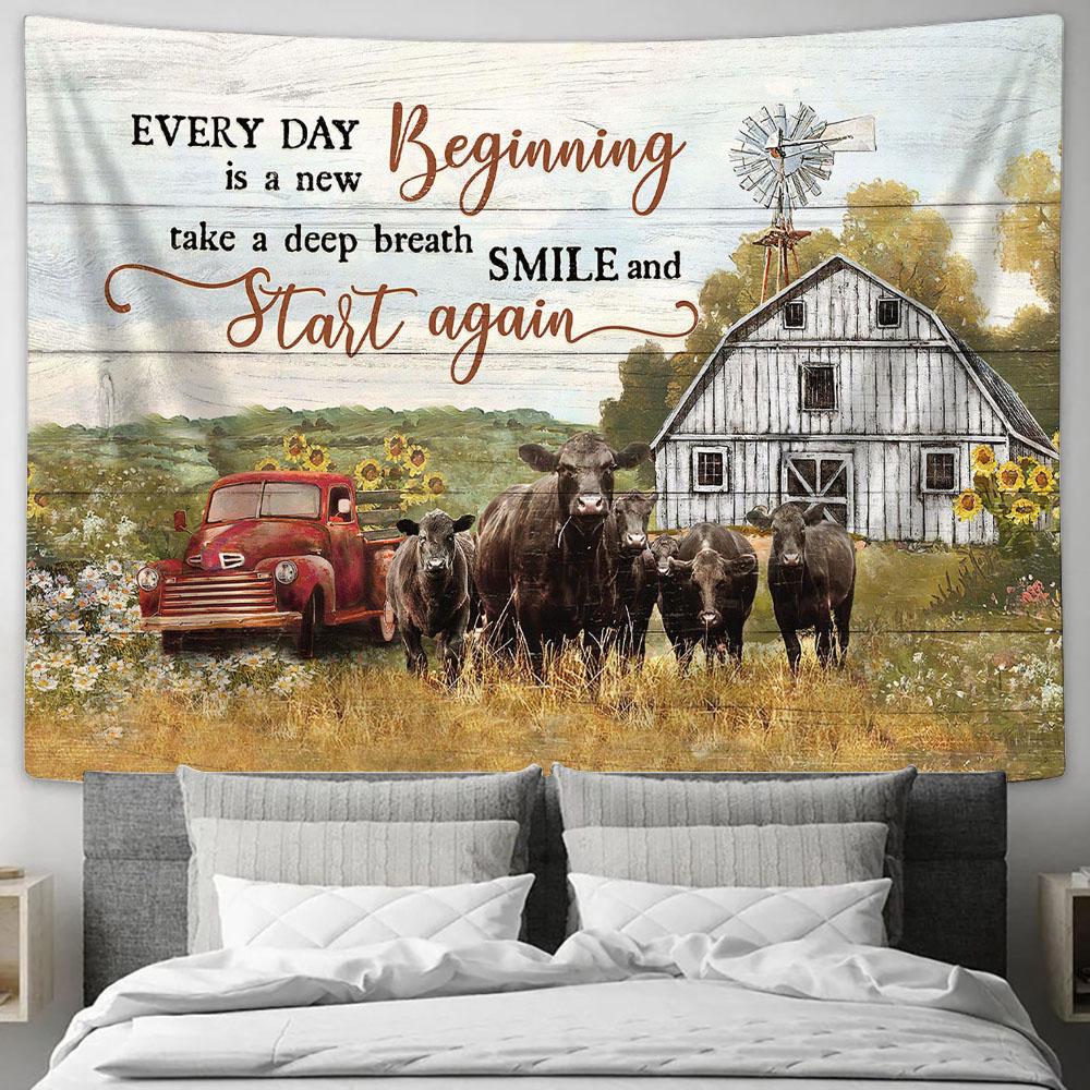 Every Day Is A New Beginning Aberdeen Angus Sunflower Car Tapestry Wall Art - Bible Verse Tapestry - Religious Tapestry Wall Hanging