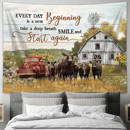 Every Day Is A New Beginning Aberdeen Angus Sunflower Car Tapestry Wall Art - Bible Verse Tapestry - Religious Tapestry Wall Hanging