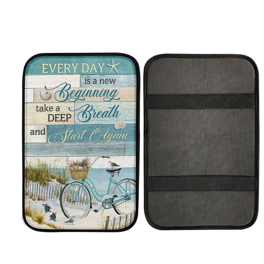 Every Day Is A New Beginning Bicycle Beach Car Center Console Cover, Christian Car Armrest Accessories