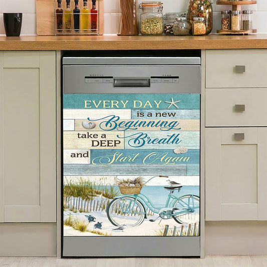 Every Day Is A New Beginning Bicycle Beach Dishwasher Cover, Christian Dishwasher Magnet Cover, Bible Verse Kitchen Decor