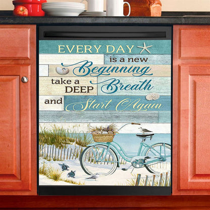 Every Day Is A New Beginning Bicycle Beach Dishwasher Cover, Christian Dishwasher Magnet Cover, Bible Verse Kitchen Decor