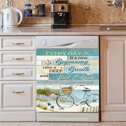 Every Day Is A New Beginning Bicycle Beach Dishwasher Cover, Christian Dishwasher Magnet Cover, Bible Verse Kitchen Decor