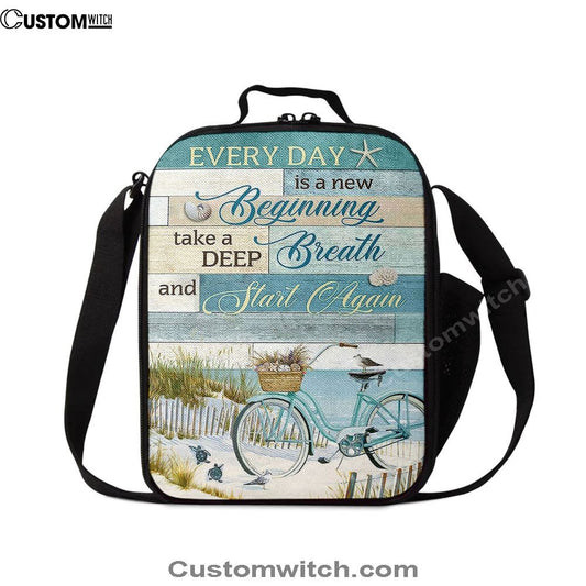 Every Day Is A New Beginning Bicycle Beach Lunch Bag, Christian Lunch Bag, Religious Lunch Box For School, Picnic