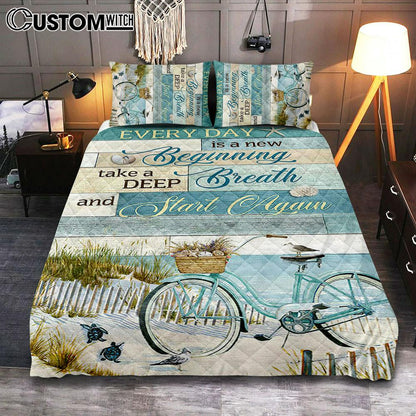 Every Day Is A New Beginning Bicycle Beach Quilt Bedding Set Art - Christian Art - Bible Verse Bedroom - Religious Home Decor