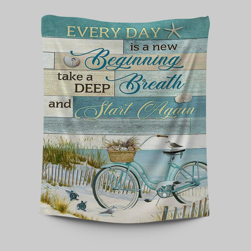 Every Day Is A New Beginning Bicycle Beach Tapestry Art - Christian Art - Bible Verse Wall Art - Religious Home Decor