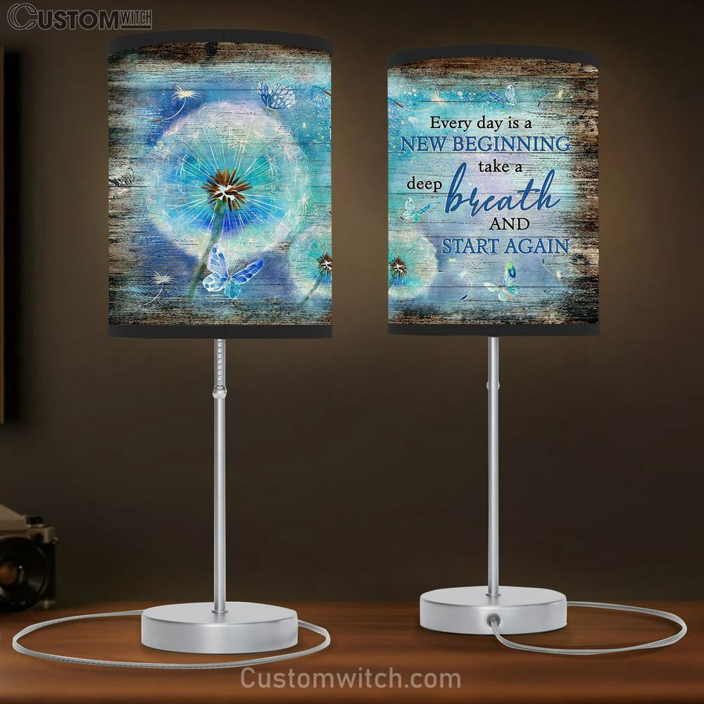 Every Day Is A New Beginning Blue Butterfly Dandelion Table Lamb Gift - Bible Verse Table Lamb - Religious Bedroom Decor