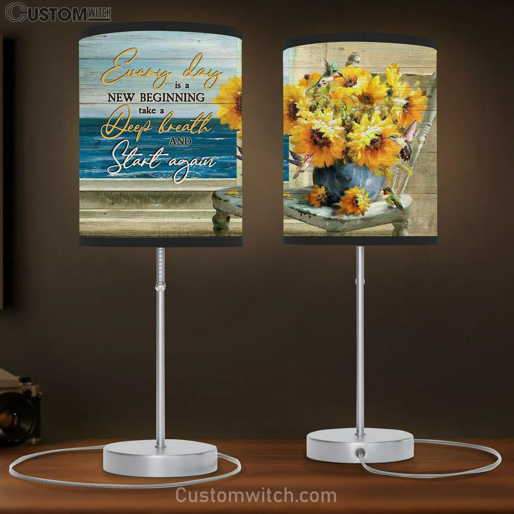 Every Day Is A New Beginning Blue Ocean Sunflower Lamb Gift Table Lamb - Christian Lamb Gift - Religious Art