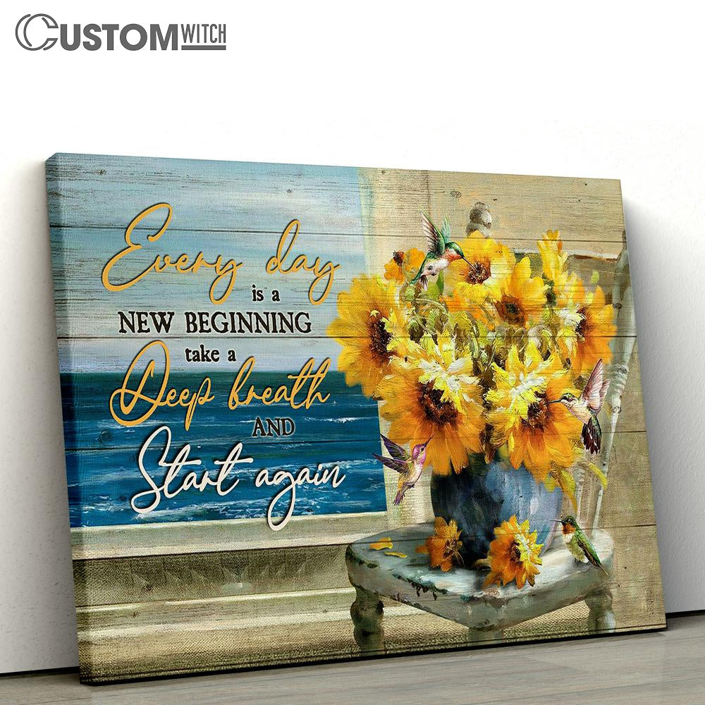 Every Day Is A New Beginning Blue Ocean Sunflower Wall Art Canvas - Christian Wall Art - Religious Art