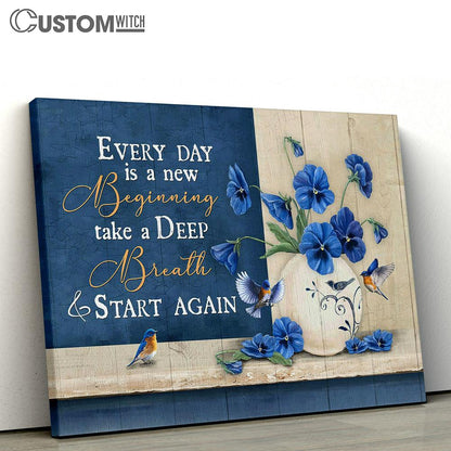 Every Day Is A New Beginning Blue Pansy Wall Art Canvas - Christian Wall Art - Religious Art