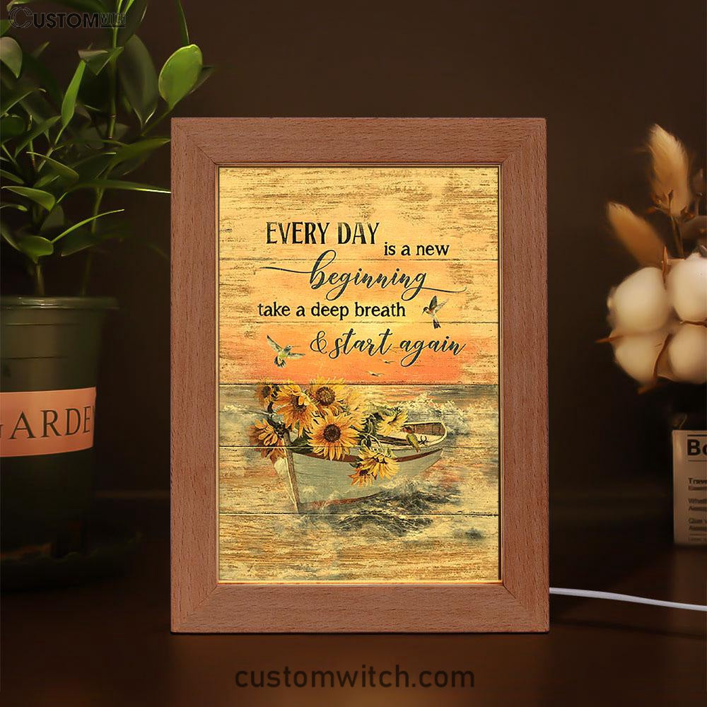 Every Day Is A New Beginning Boat Drawing Sunflower Vase Frame Lamp - Christian Art - Religious Home Decor