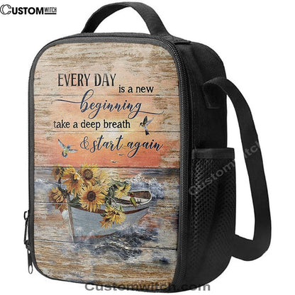 Every Day Is A New Beginning Boat Drawing Sunflower Vase Lunch Bag, Christian Lunch Bag, Religious Lunch Box For School, Picnic