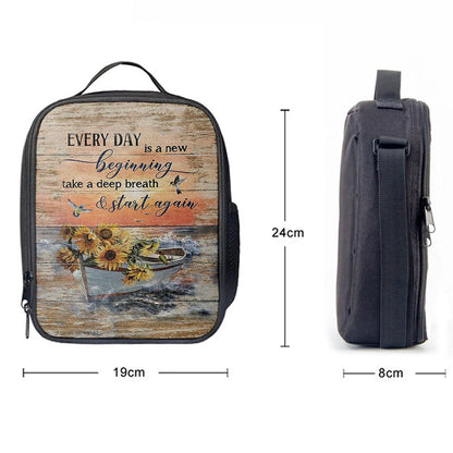 Every Day Is A New Beginning Boat Drawing Sunflower Vase Lunch Bag, Christian Lunch Bag, Religious Lunch Box For School, Picnic