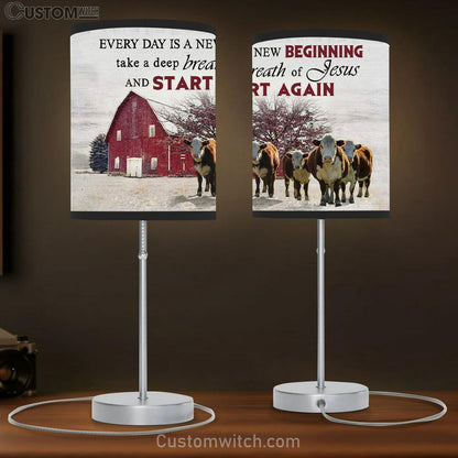 Every Day Is A New Beginning Breath Of Jesus Table Lamb Gift - Cow Old Barn - Christian Bedroom Decor