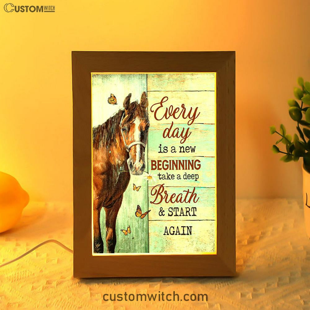 Every Day Is A New Beginning Brown Horse Monarch Butterfly Frame Lamp Art - Christian Night Light