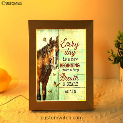 Every Day Is A New Beginning Brown Horse Monarch Butterfly Frame Lamp Art - Christian Night Light