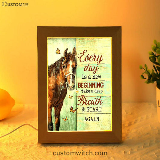 Every Day Is A New Beginning Brown Horse Monarch Butterfly Frame Lamp Art - Christian Night Light