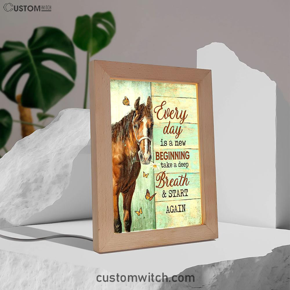 Every Day Is A New Beginning Brown Horse Monarch Butterfly Frame Lamp Art - Christian Night Light