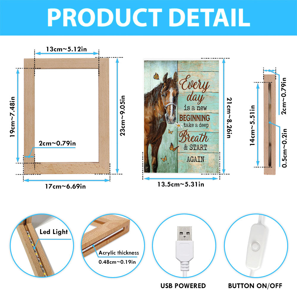 Every Day Is A New Beginning Brown Horse Monarch Butterfly Frame Lamp Art - Christian Night Light