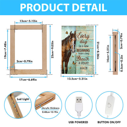 Every Day Is A New Beginning Brown Horse Monarch Butterfly Frame Lamp Art - Christian Night Light