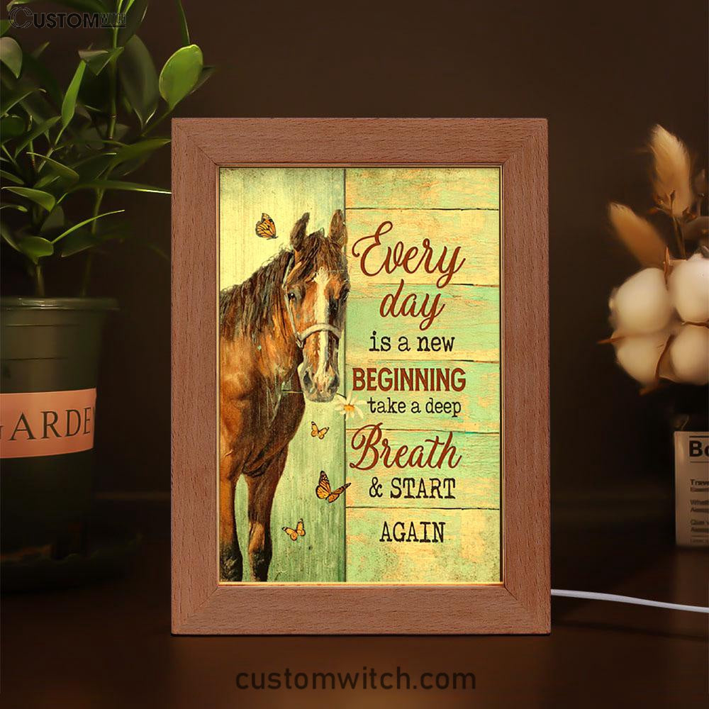 Every Day Is A New Beginning Brown Horse Monarch Butterfly Frame Lamp Art - Christian Night Light