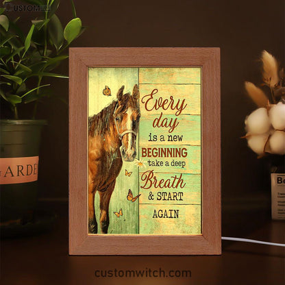 Every Day Is A New Beginning Brown Horse Monarch Butterfly Frame Lamp Art - Christian Night Light