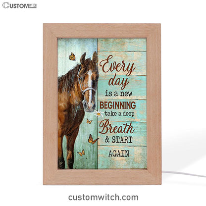 Every Day Is A New Beginning Brown Horse Monarch Butterfly Frame Lamp Art - Christian Night Light