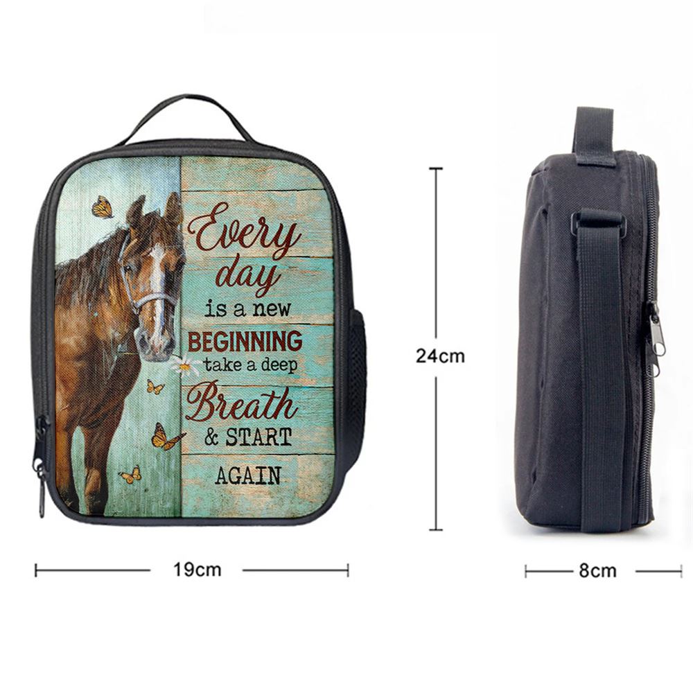 Every Day Is A New Beginning Brown Horse Monarch Butterfly Lunch Bag, Christian Lunch Bag, Religious Lunch Box For School, Picnic