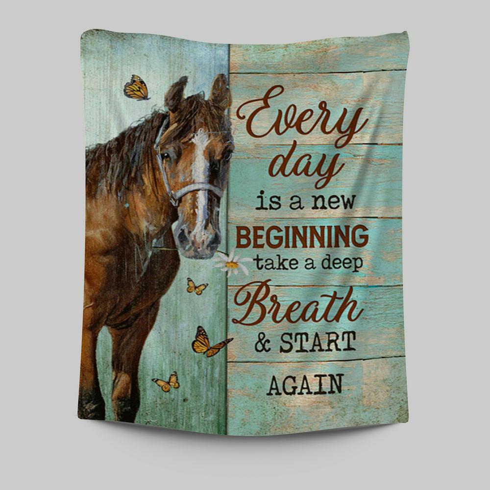 Every Day Is A New Beginning Brown Horse Monarch Butterfly Tapestry Wall Art - Christian Tapestries Prints
