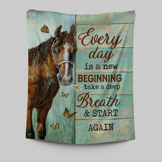 Every Day Is A New Beginning Brown Horse Monarch Butterfly Tapestry Wall Art - Christian Tapestries Prints