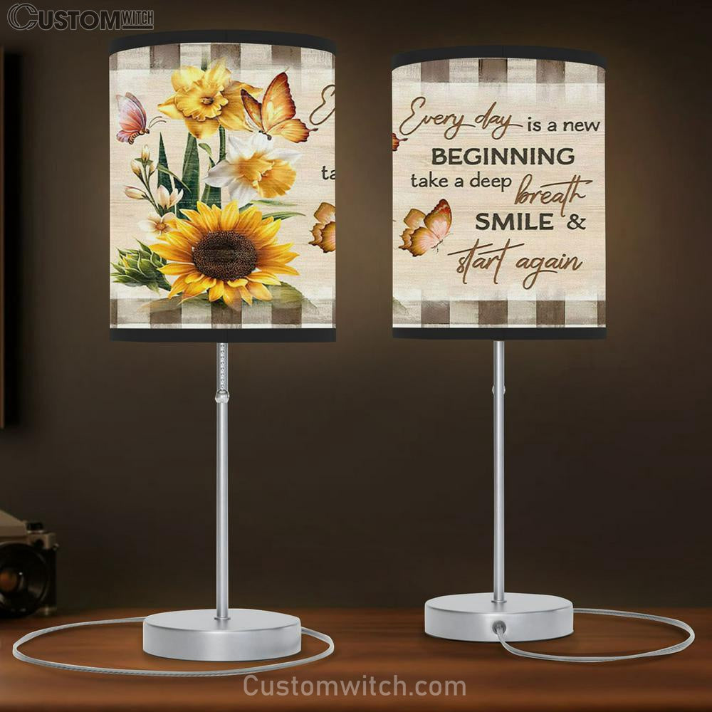 Every Day Is A New Beginning Butterfly Sunflowers Table Lamb Gift - Christian Bedroom Decor
