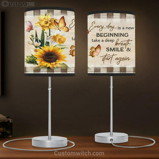 Every Day Is A New Beginning Butterfly Sunflowers Table Lamb Gift - Christian Bedroom Decor