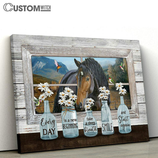 Every Day Is A New Beginning Canvas - Baby Daisy Vase Quarter Horse Hummingbird Canvas Wall Art - Bible Verse Canvas - Religious Prints