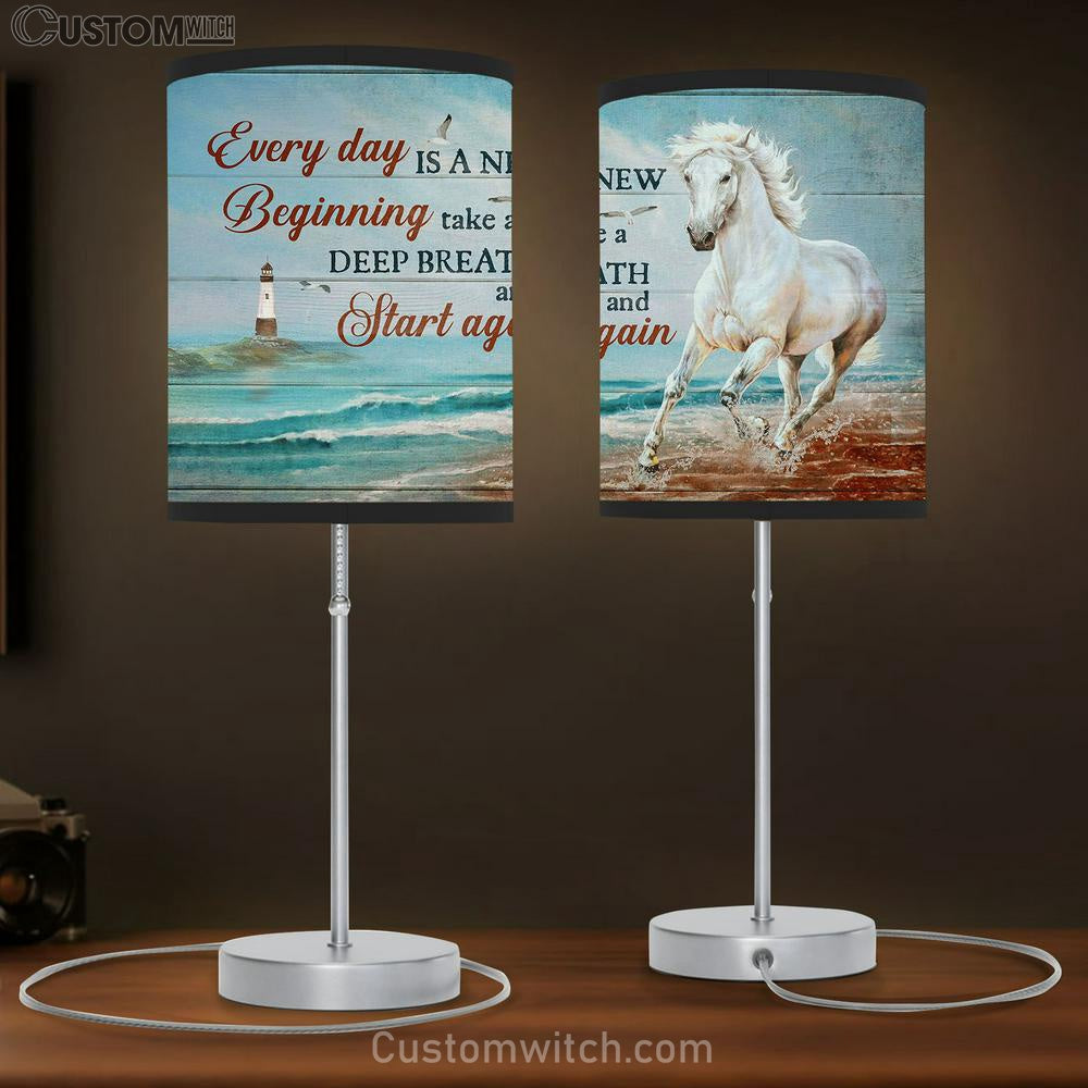 Every Day Is A New Beginning Table Lamb - Blue Ocean, Running Horse, Lighthouse Lamb Gift Table Lamb - Christian Lamb Gift - Religious Art