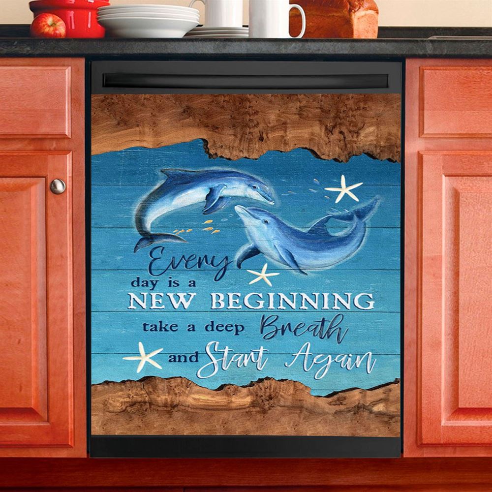 Every Day Is A New Beginning Dolphin Dishwasher Cover, Christian Dishwasher Magnet Cover, Religious Kitchen Decor
