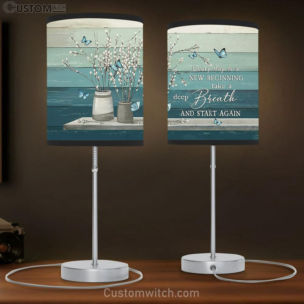 Every Day Is A New Beginning Flower Blue Butterfly Table Lamb Gift - Bible Verse Table Lamb - Religious Bedroom Decor