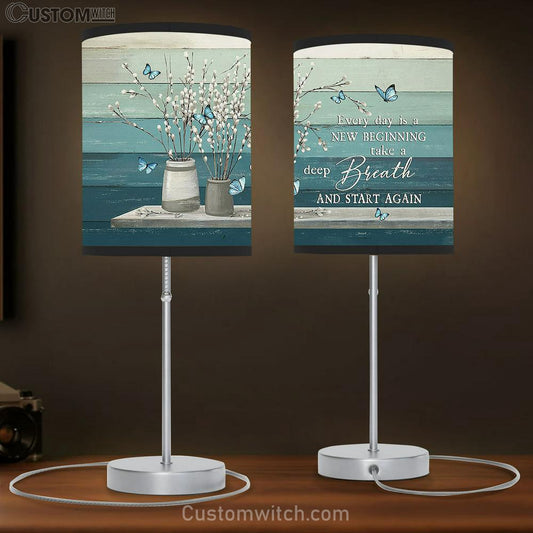 Every Day Is A New Beginning Flower Blue Butterfly Table Lamb Gift - Bible Verse Table Lamb - Religious Bedroom Decor