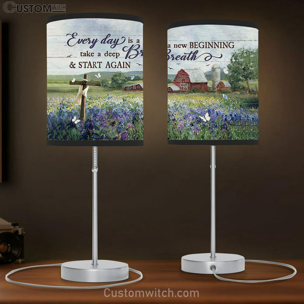 Every Day Is A New Beginning Flower Garden Cross Table Lamb Prints - Religious Table Lamb Art - Christian Home Decor