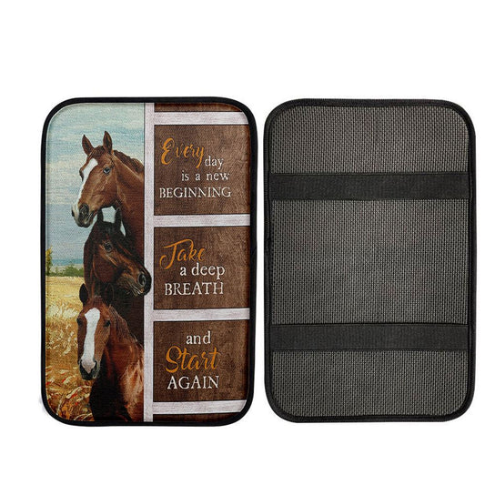Every Day Is A New Beginning Horses Rice Field Car Center Console Cover, Christian Car Accessories