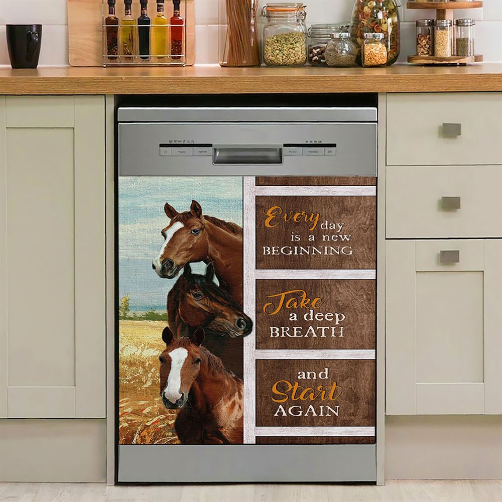 Every Day Is A New Beginning Horses Rice Field Dishwasher Cover, Bible Verse Dishwasher Magnet Cover, Christian Inspirational Kitchen Decor
