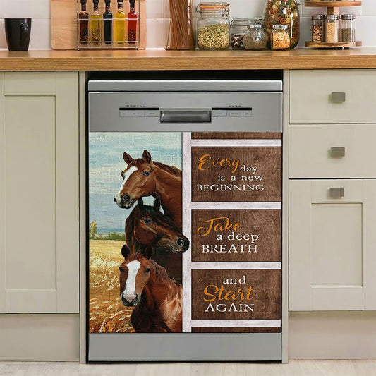 Every Day Is A New Beginning Horses Rice Field Dishwasher Cover, Bible Verse Dishwasher Magnet Cover, Christian Inspirational Kitchen Decor