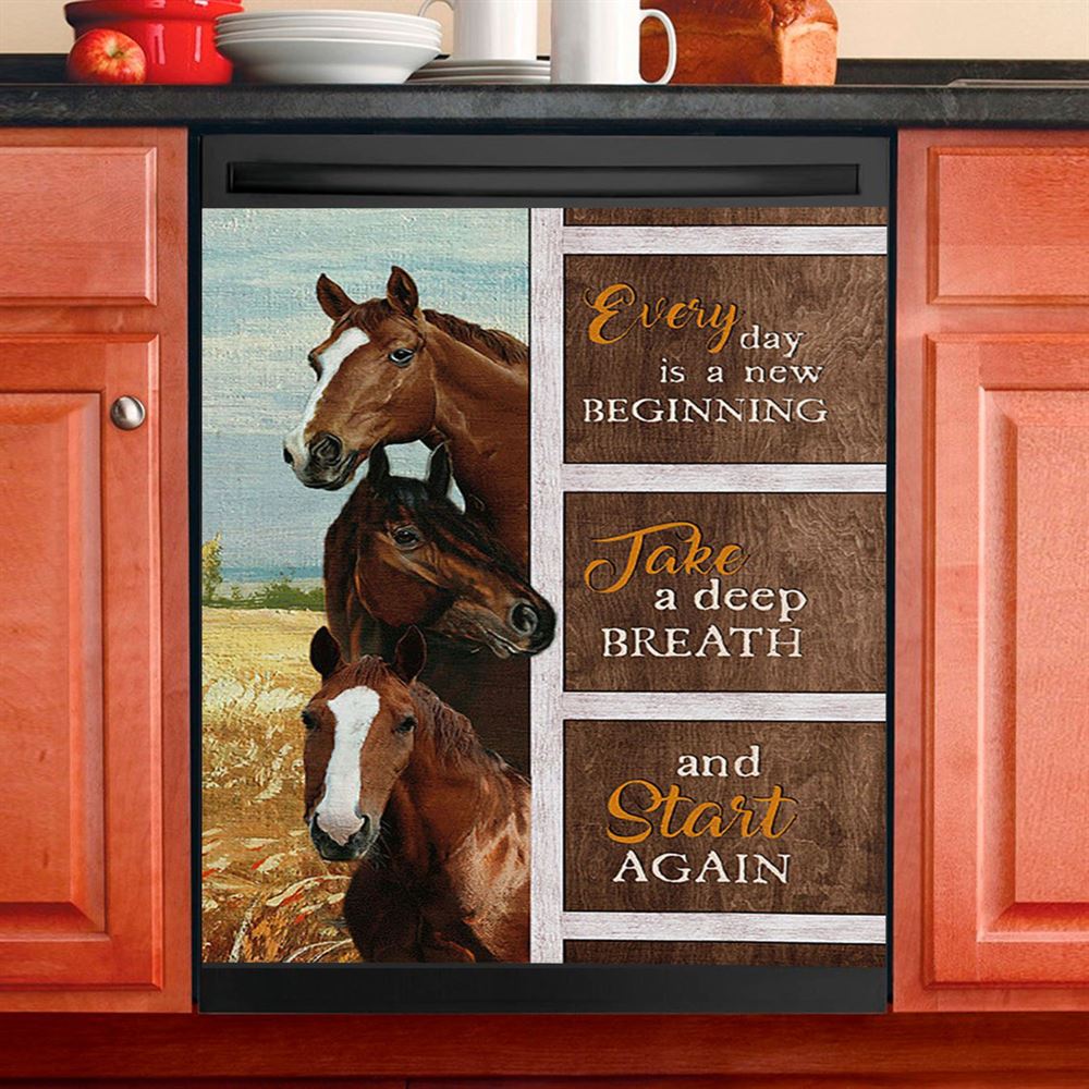 Every Day Is A New Beginning Horses Rice Field Dishwasher Cover, Bible Verse Dishwasher Magnet Cover, Christian Inspirational Kitchen Decor